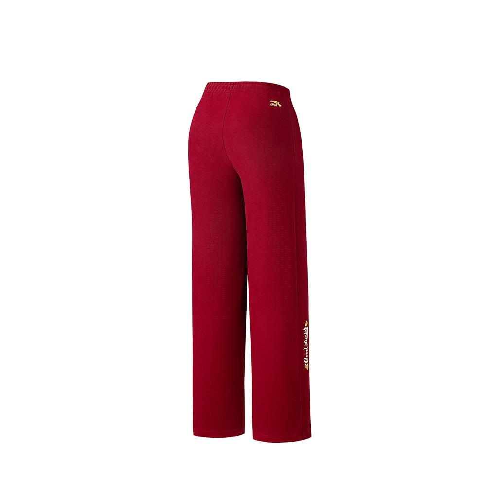 Anta Casual Fashion Versatile Trendy Loose Wide Leg Straight Knit Sports Pants Women Bottoms Cherry-Blossom-Red 162618303N-3