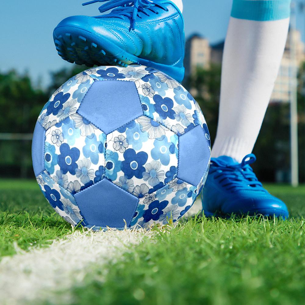 1pc Blue Floral Background Outdoor Sports Football, Size 5, Comfortable And Durable Feel,Gift yy26060416