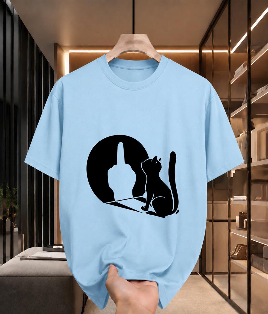 2026 New Cotton Tshirt Funny Cat Middle Finger Shadow Print Casual Fashion Short Sleeve Tee