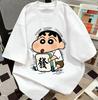 T-shirt da Donna con Stampa Cartone Animato Crayon Shin-chan, Cotone Oversize, Top Casual Vintage, Girocollo, Manica Corta