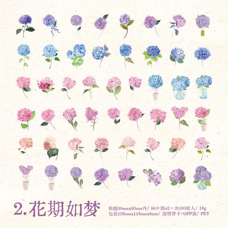 

100pcs Flowers Sticker pack Rose Tulip Daisy Transparent Waterproof Plant hand account Decoration Scrapbooking Material