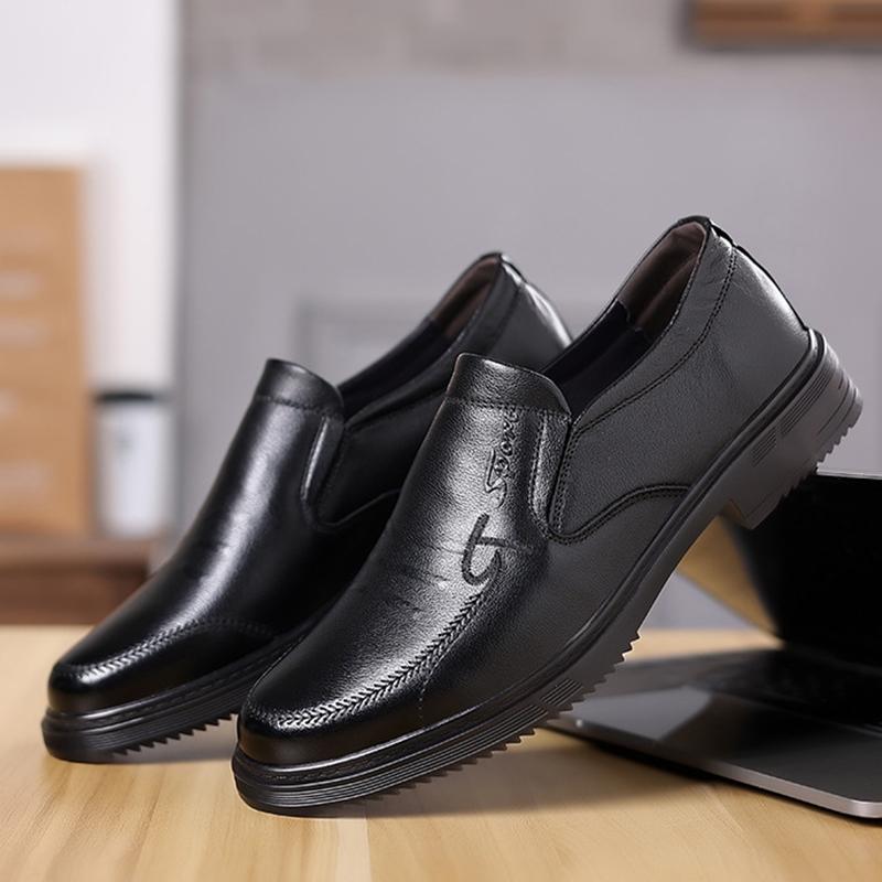 Genuine Leather Shoes Men's Leather Shoes Black Soft Leather Soft Bottom Men Elegant Casual Business Luxury Social Male Shoe