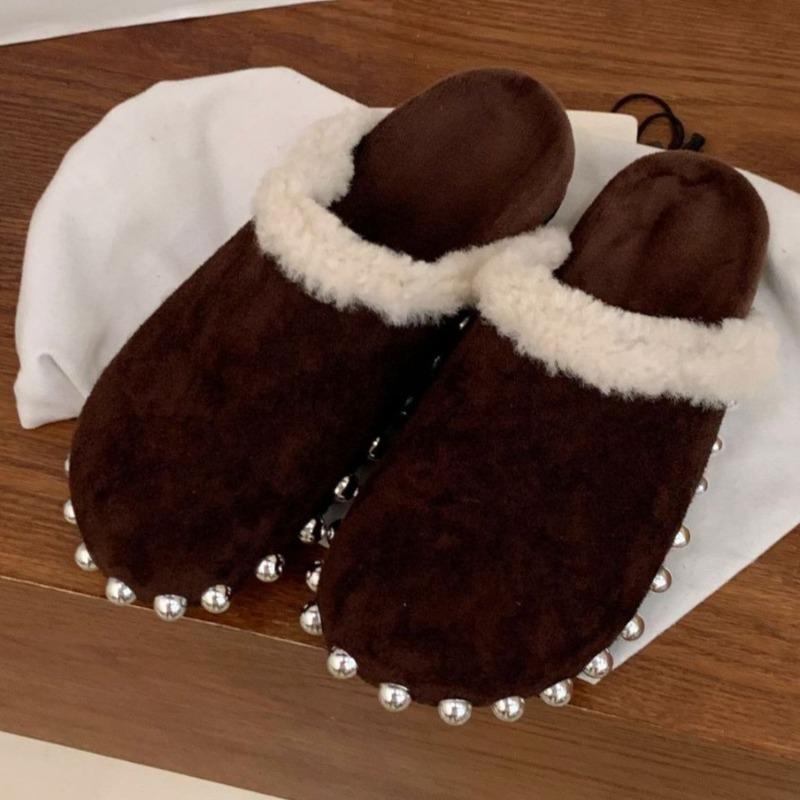 

Модные Модные Декоративные Шлепанцы с Бусинами на Шнурке для Женщин Высококачественная Дизайнерская Обувь из Искусственной Замши Зимние Теплые Пушистые Домашние Хлопковые Шлепанцы 35 шоколадный