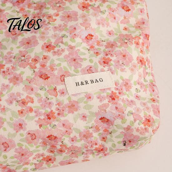 Daily Skincare Organizer Floral Cotton Makeup Bag, Large Capacity Travel Toiletry Bag with Multi Girlfriend Gift Compartments, Cute Cosmetic