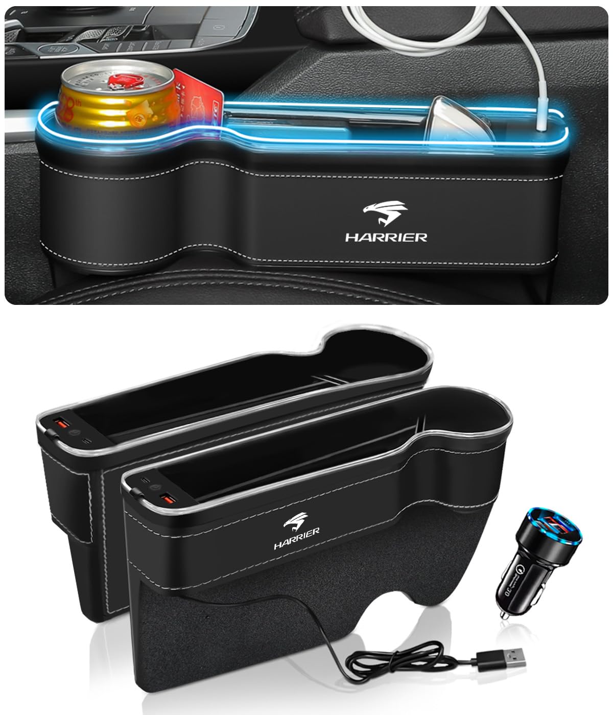 

Edition Large Capacity Illuminated Side Storage Box for Toyota Seat Side Drink Cup USB Smartphone Console Gap LED Gap Drop Easy Installation Passenger