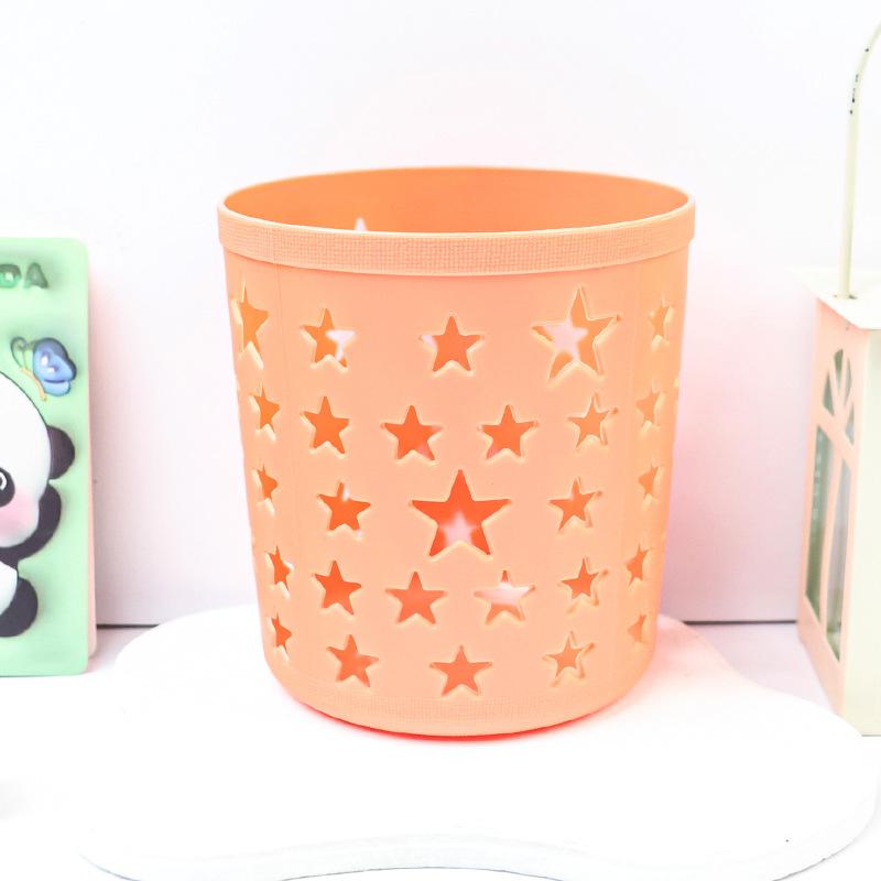 Hollow Star Plastic Pen Holders - Round Desktop Organizers with Cute Animal & Star Designs, Ideal for Office & Art Supplies