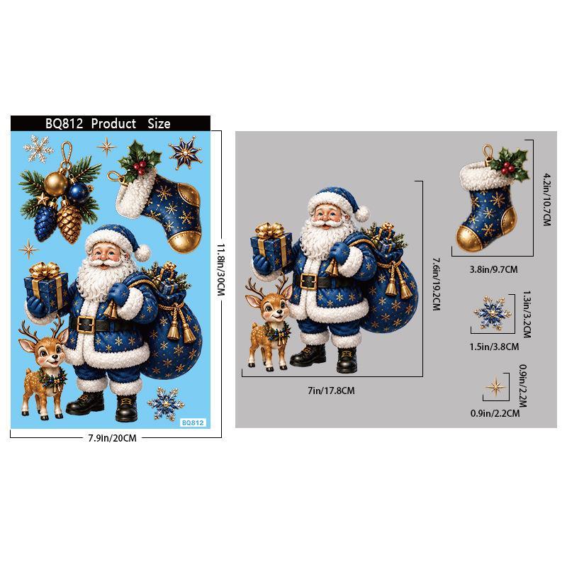 1/2/4 Sheets Cartoon Snowman Snowflake Santa Claus Christmas Window Wall Decals New Year Windows Stickers Self-Adhesive Decor