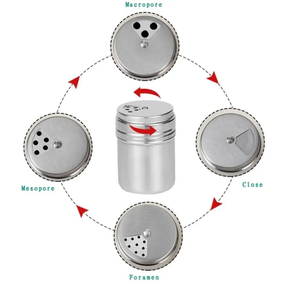 Multi-purpose Stainless Steel Seasoning Jar Salt Sugar Bottle Rotating Cover Spice Pepper Shaker Spice Jar Kitchen Gadgets 6