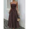Damen Gepunktete Trägerlose Sommerkleider, Elastischer Rücken Gerafft Strandurlaub Outfits Vintage Elegant Maxikleid