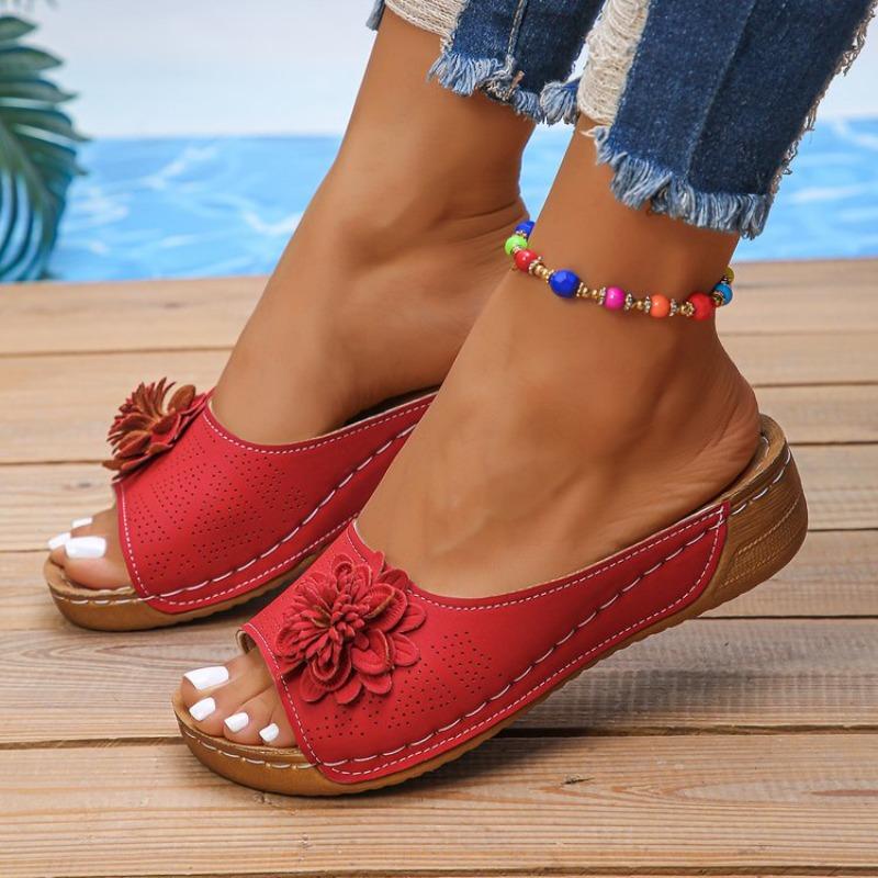 Women's Sandals Soft Heels Sandals Summer 2026 Casual Wedges Heeled Shoes Women Elegant Low Platform Sandals Slippers