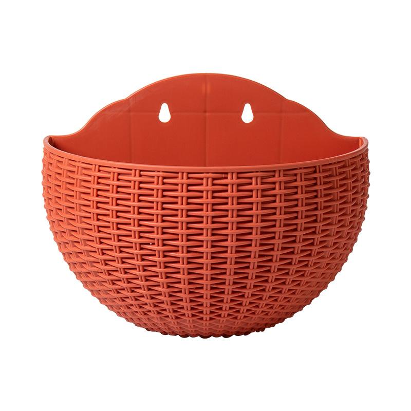 1Pc European Style Wall Hanging Half Round Flowerpot Imitation Rattan Planter for Balcony Outdoor Decor