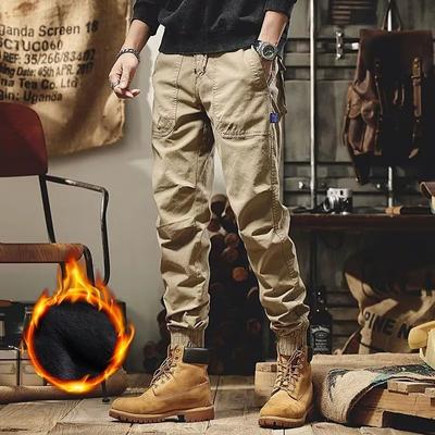 New Plush and Thickened Men's Cargo Pants Casual Sports Loose Zipper Motorcycle Pants