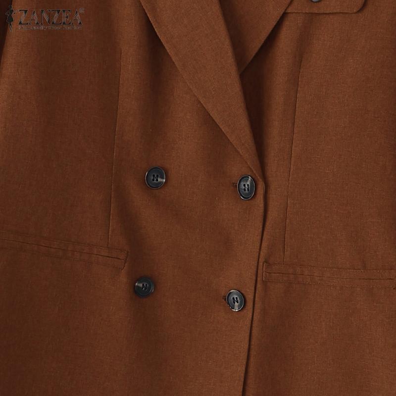 ZANZEA Women Casual Flat Collar Long Sleeve Thin Cardigan Blazer