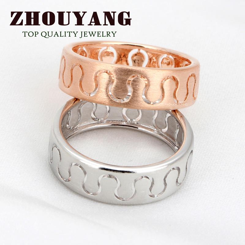 ZHOUYANG Wire Drawing Rings For Women Top Quality Fashion Design Hollowed-out Process Rose Gold Color Ring Full Sizes R376