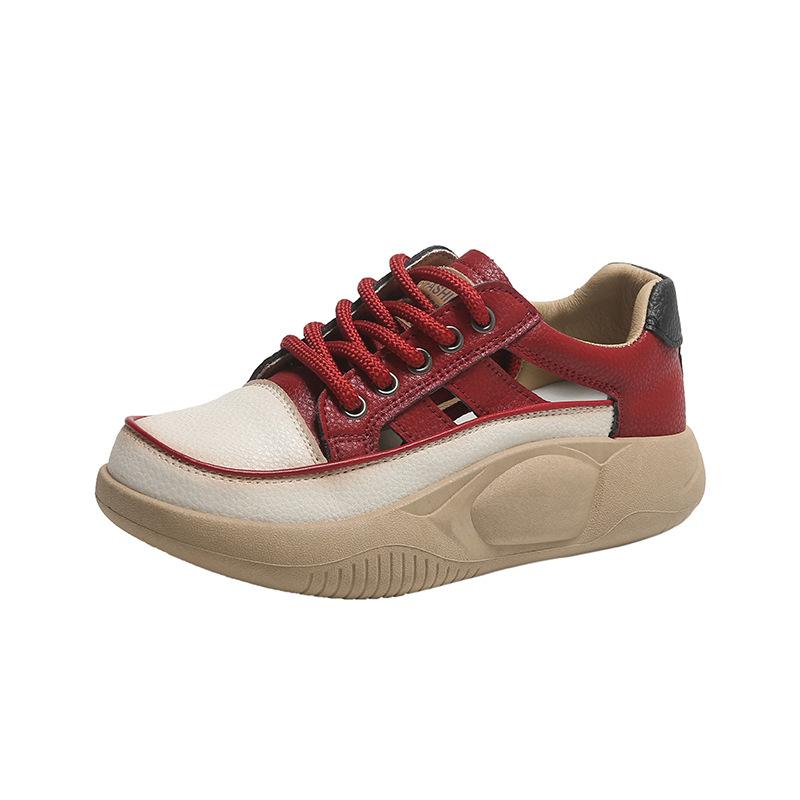 

2025 new summer platform casual shoes trendy versatile hollow breathable lightweight retro soft-soled sports shoes women 40 червоний