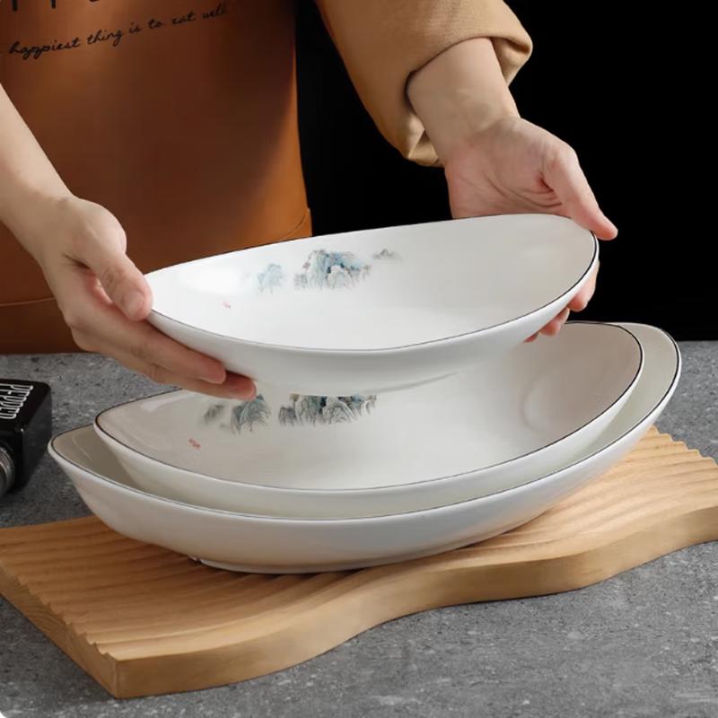 Taisun Qianli Jiangshui Ceramic Boat-Shaped Serving Plates