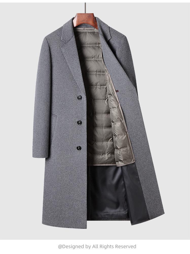 Men's High-End Trench Coat: 71.5% Wool with Slimming Fit and Removable 90% Duck Down Liner for Autumn/Winter
