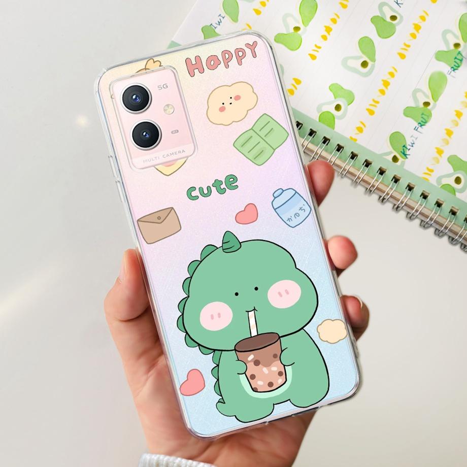 

Case For vivo Y55 5G V2127 Phone Cover Transparent Silicone TPU Protective Cats Flower Print Covers Case For Y 55 VivoY55 V2154 Vivo Y55 5G