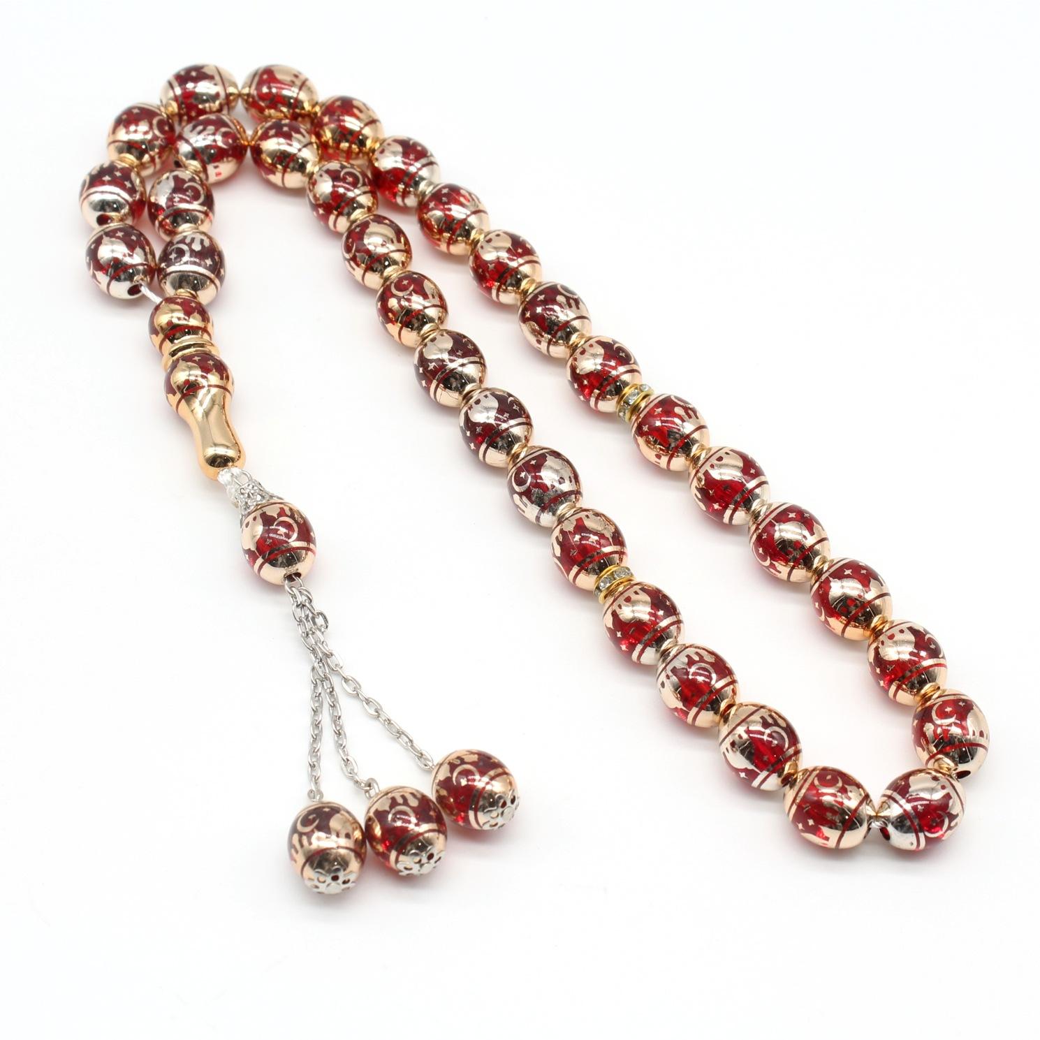 

33 шт. Бирюзовые мусульманские молитвенные бусины, браслет из бусин ручной работы красный