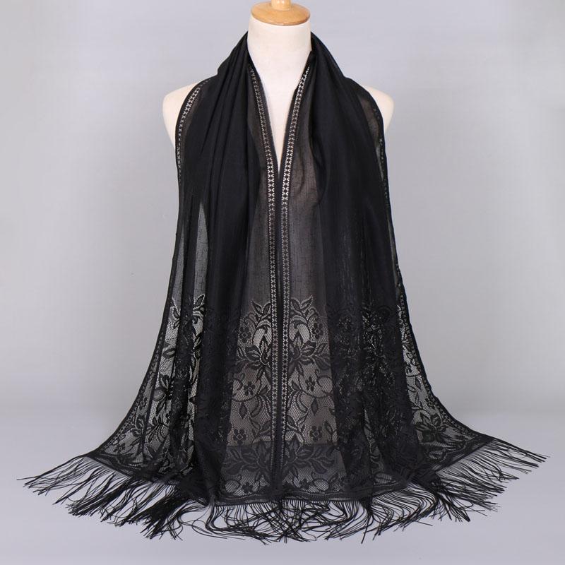 Embroidery Lace Woman'S Veils Church Tassel Long Shawls Hollow Out Muslim Woman Hijabs Elegant Party Shawl Scarves Maxi Wrap