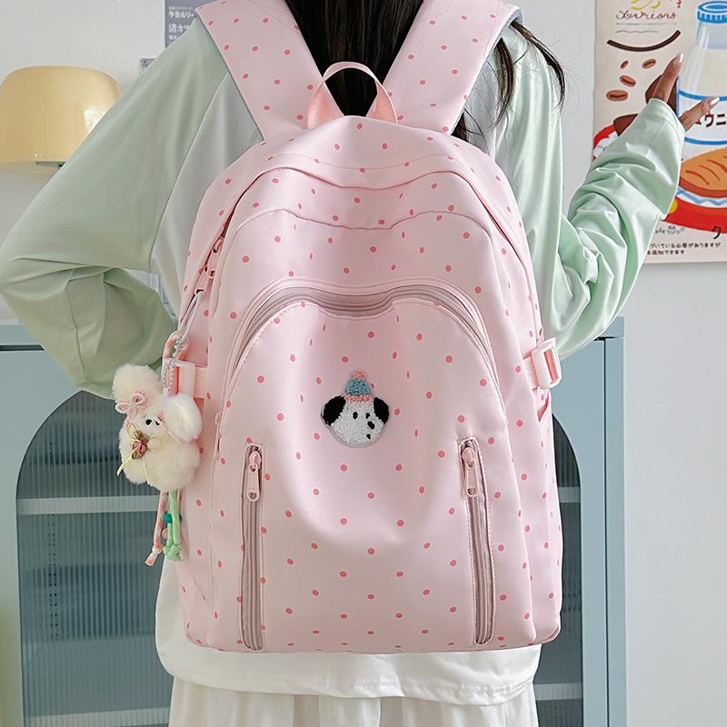 Dot Print Girls Backpack Junior High School Student Lightweight Schoolbag