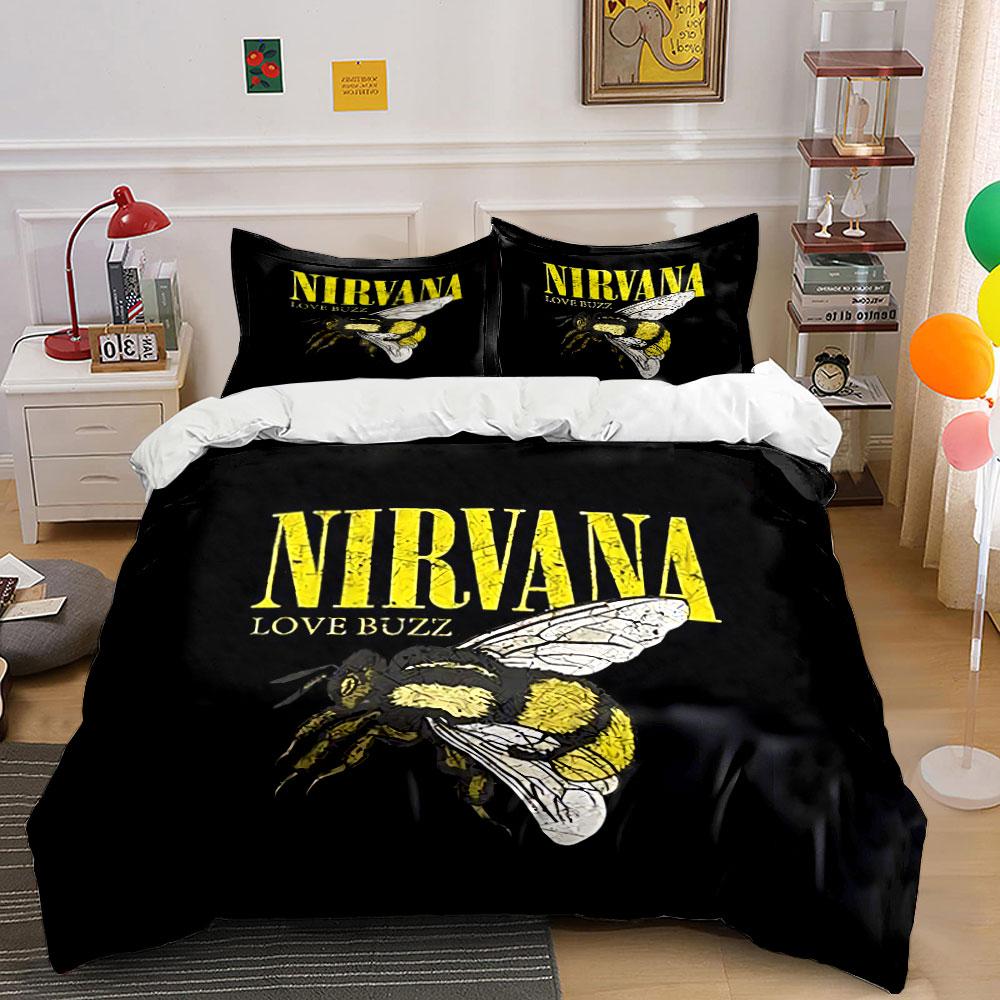 Nirvana Love Buzz Stampa Ape Set Biancheria da Letto Copripiumino Copripiumino Federe (1*Copripiumino 2*Federe, senza piumino)