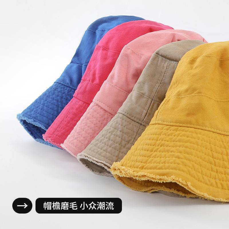 Big eaves rough edge bucket hat high sense foldable casual sunscreen hat pink dopamine sunshade basin hat women