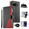 For Google Pixel 9a Case Zipper Wallet Color Splicing Leather Flip Phone Cover with Straps