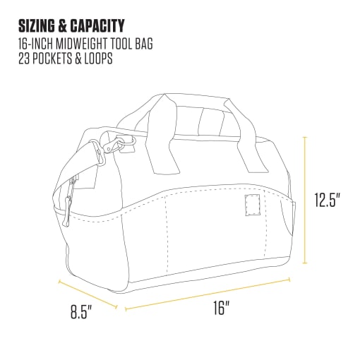 Carhartt OnSite Tool Bag, Durable, Waterproof, Midweight Tool Storage Bag, 16-inch, 17 Pockets, Carhartt Brown, B0000516