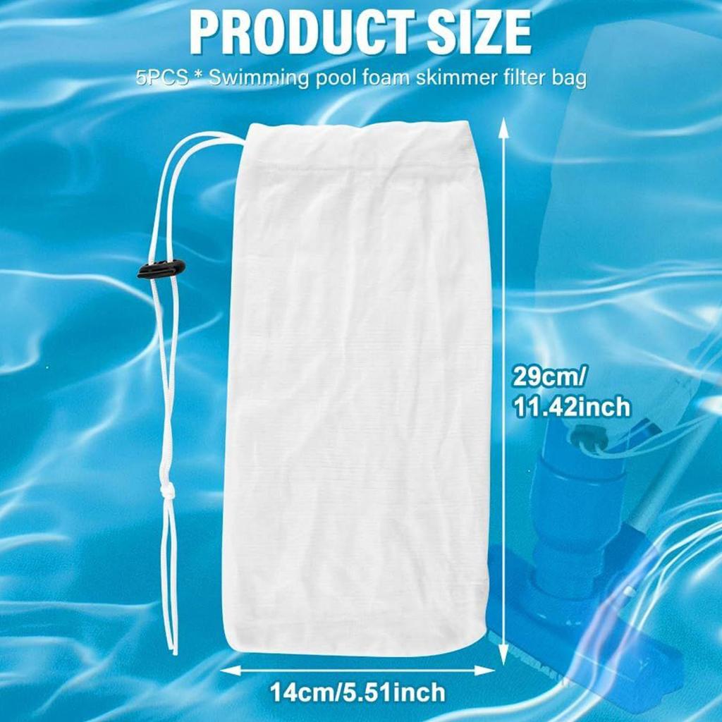 Pool Vacuum Bags Fine Mesh Pool Vacuum Filter Bags 10 Pieces Reusable Nylon Pouch with Locking Cord for Ponds Water Sand Dirt