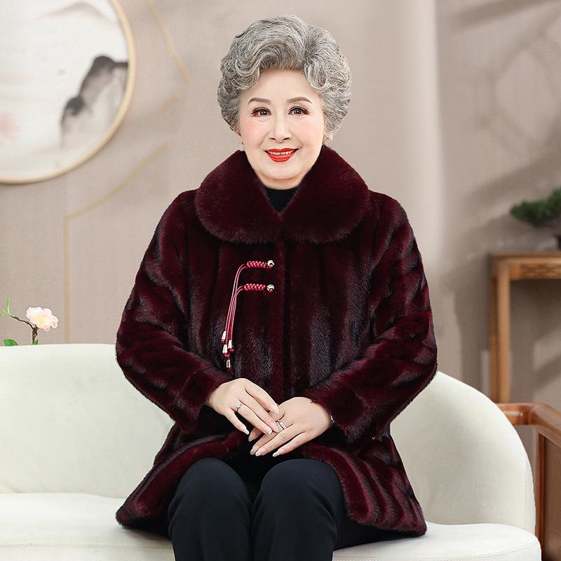

Mink Velvet Mid-Length Winter Coat for Middle-Aged & Elderly Women 4XL (135-150 jin) червоний