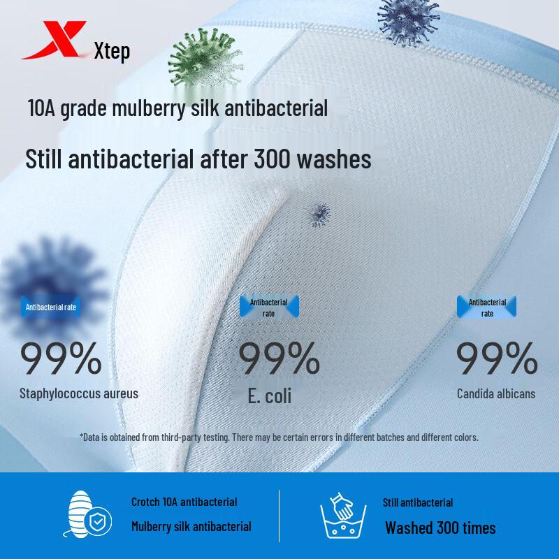 XTEP Men's Ice Silk Seamless Antibacterial Boxer Briefs 3-Pack