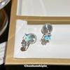 Aquamarine Star Bright Zircon Silver Needle Earrings Female Temperament Cold Earrings Advanced Mosquito Coil Disc No Pierced Earrings