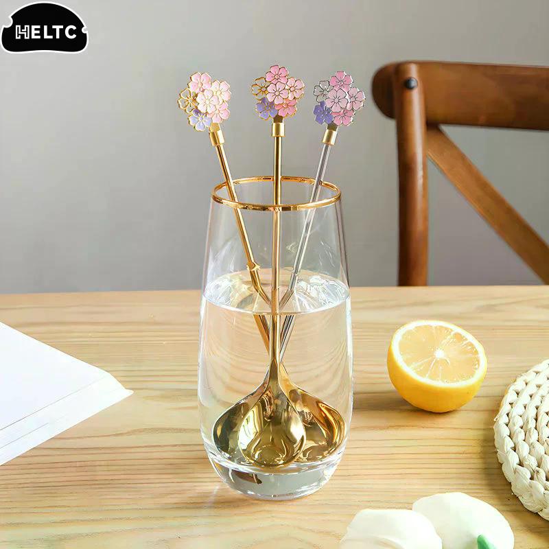 Stainless Steel Japanese Cherry Blossom Spoon Exquisite Dessert Long Handled Ice Spoon Household Bird's Nest Mixing Spoon