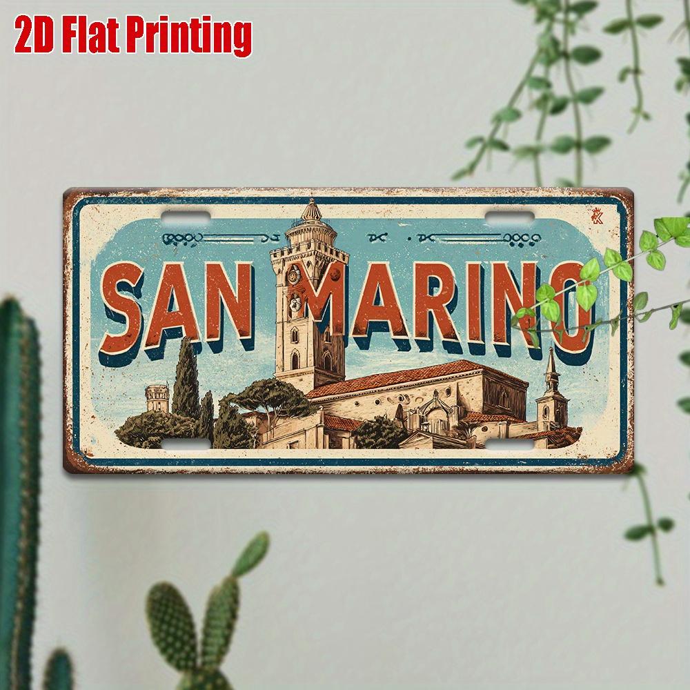 2D Flat, 1 Piece of Retro Metal License Plate, San Marino Cityscape Aluminum Sign, Suitable for Home, Bar, Cafe, Garage Wall Art