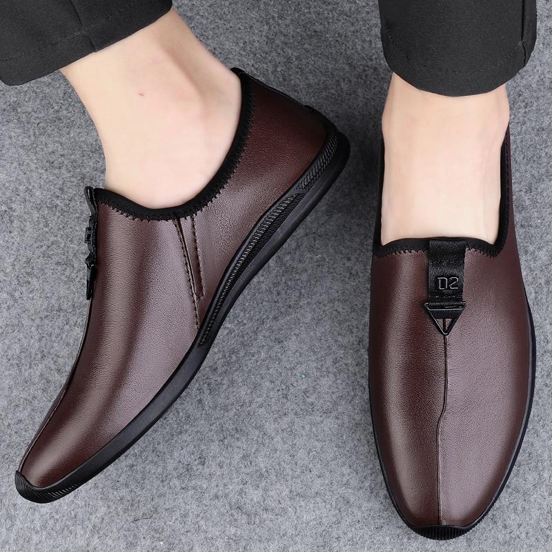 Fashion Luxury Brand Spring Loafers Adult Men Genuine Leather Business Dress Leather Shoes Pointed Soft Soled Comfortable Wedding Shoes