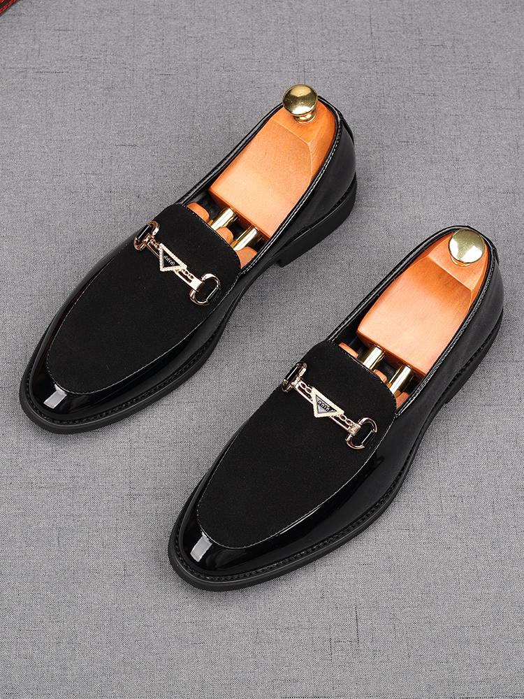 Fashion Men's Pointed Suede Leather Mixed Slip On Flats Shoes Male Designer Driving Loafers Homecoming Wedding Dress Zapatillas Hombre