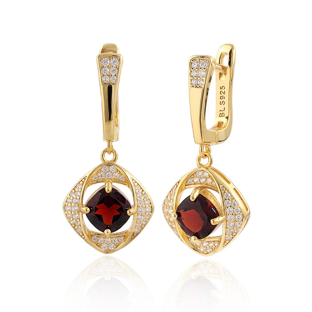 

925 Sterling Silver Women s clasp earrings Natural garnet fine Jewelry gemstones for banquet engagement gift M червоний