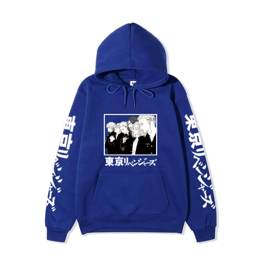 Black Warm Fleece Hooded Sweatshirt Tokyo Revengers Team Comic Print Unisex Autumn Winter Casual Daily Long Sleeve Pullover