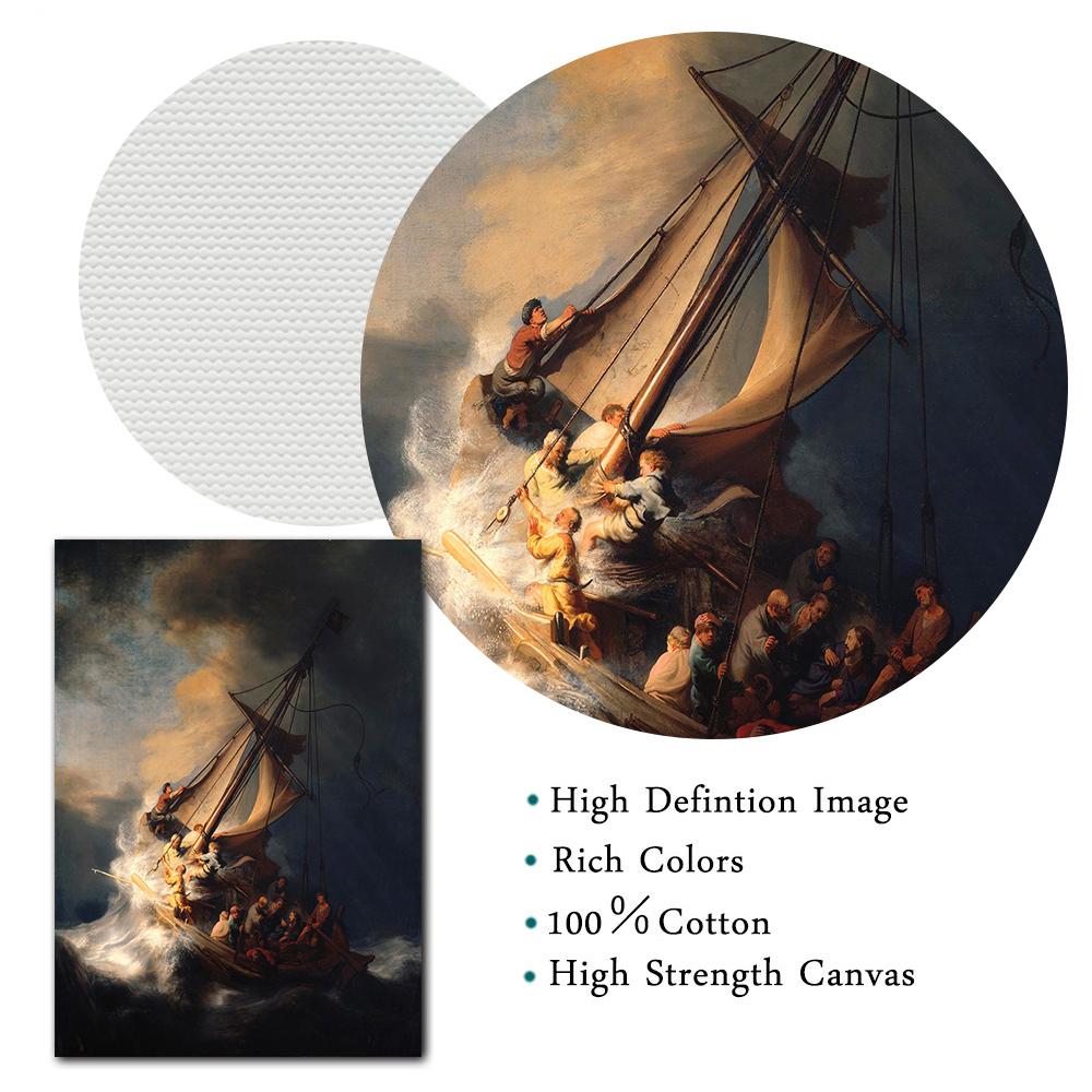 Canvas Print Wall Art - Christ in The Storm on The Sea of Galilee S Religious Sacred Heart of Jesus Poster Living Room Decor