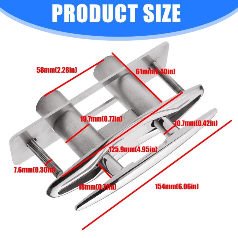 6inch Pull Up Cleat Stainless Retractable Heavy Duty Flush Mount Deck Boat Cleats with Backing Plate and Nuts Rustproof