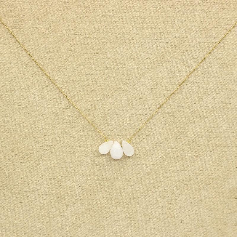 1pc Three Natural Stones Droplet Shaped Pendant Necklace for Women Stainless Steel Gilded Chain Fashion Handmade Choker