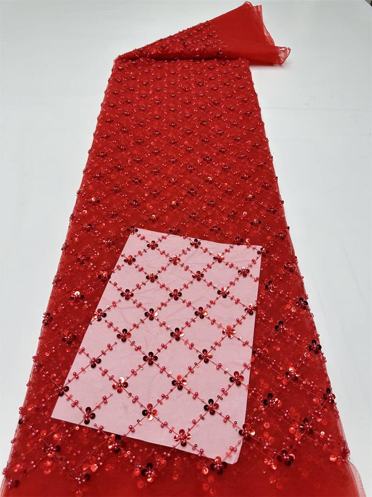 Gold African Tulle Lace Fabric 2025 French Net Sequins Fabric Sewing Embroidery With Beads Lace Tulle Mesh Nigeria Dress 5 Yards