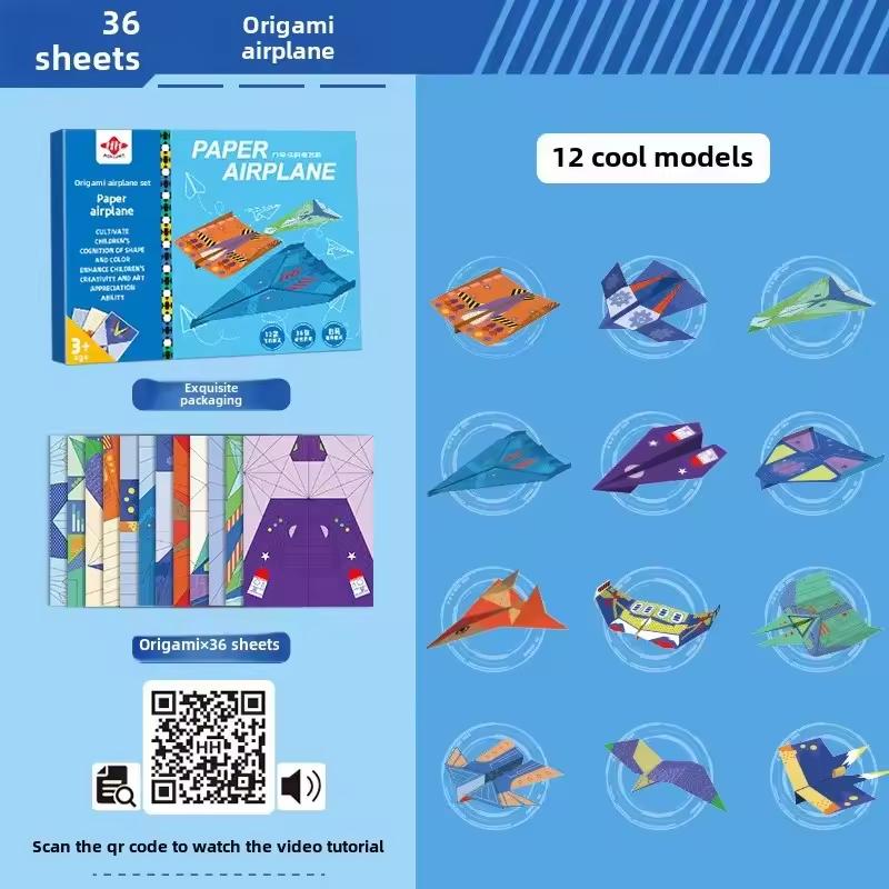 Paper Airplane Origami Handicrafts Kit Sheets Colorful Papers Crafts Montessori Toys Children Gift DIY 10/36/37 for Play Entertaining Safe