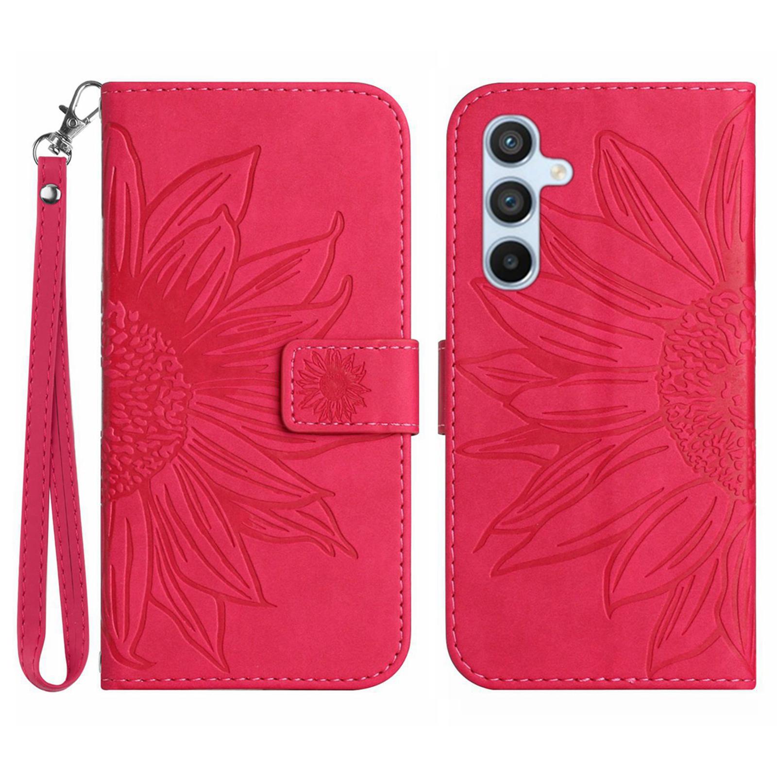 

HT04 For Samsung Galaxy A36 5G Case Sunflower Imprint Leather Wallet Phone Cover with Wrist Strap Rose