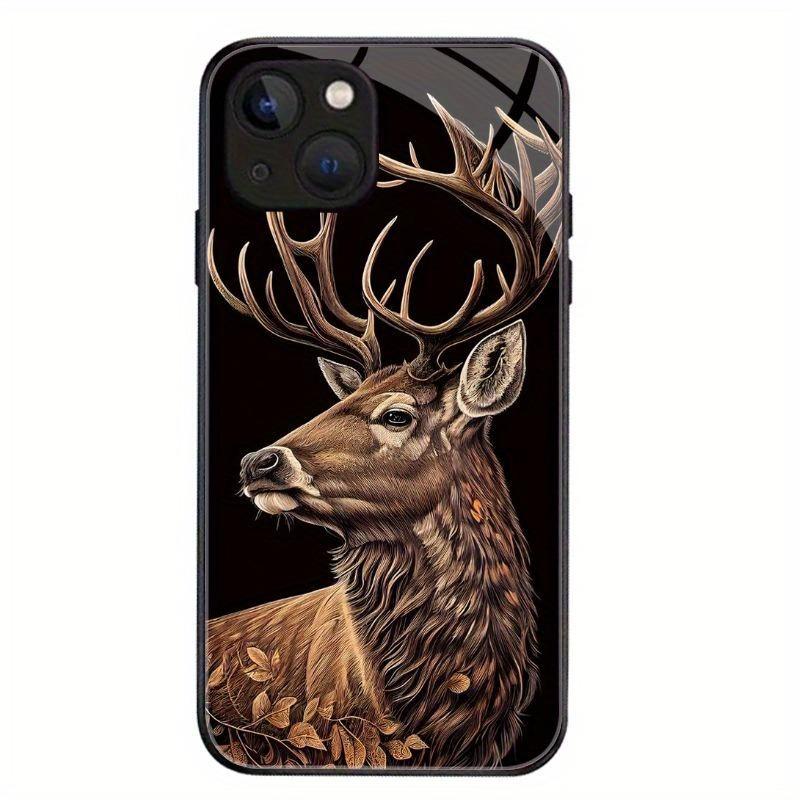 Cute Brown Deer Pattern Tempered Glass Black Phone Case For Samsung Galaxy S25 S24 S23 Ultra Plus FE Shockproof Cover