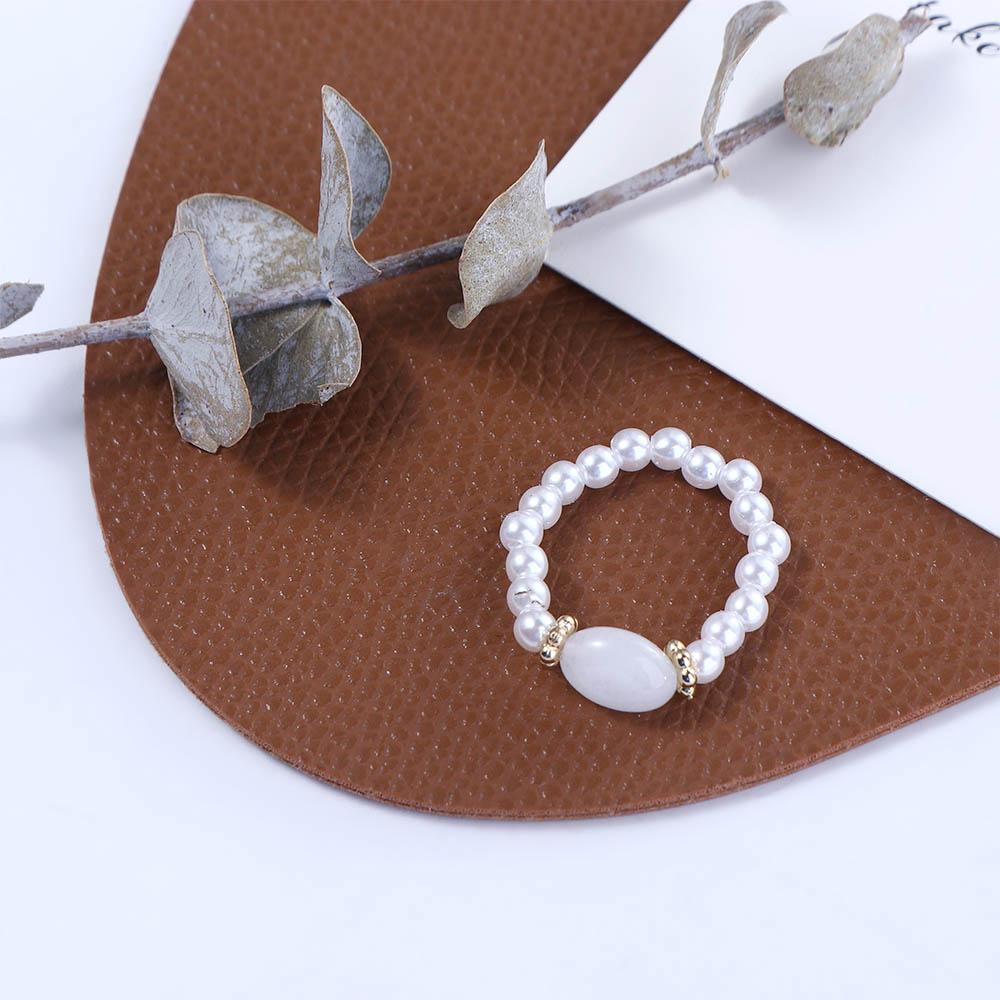 Sweet Temperament Girls Korean Women Fashion Jewelry Finger Rings Pearl Ring Natural Stone