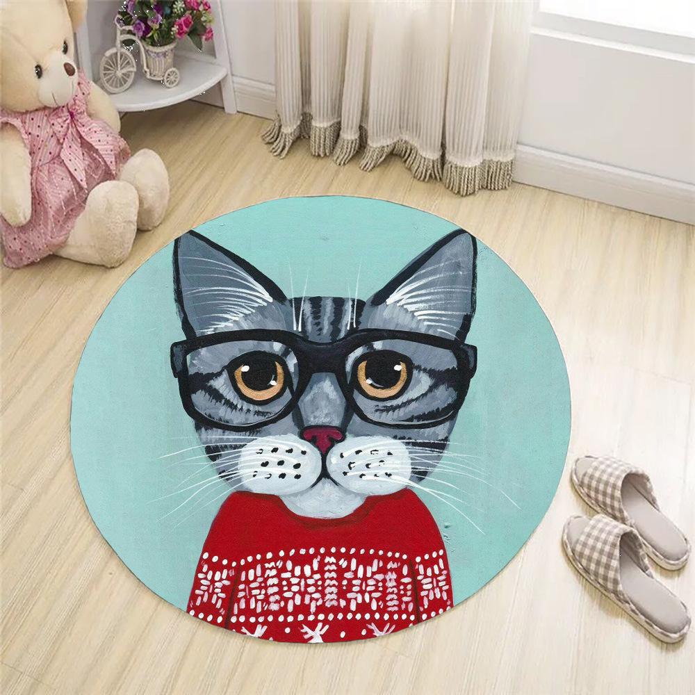 Cartoon Haustier Katze Muster Rund Plüsch Teppich Hause Cartoon Sofa Schlafzimmer Boden Dekoration Waschbar Teppich