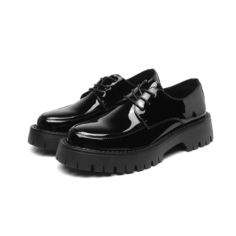 Fashion Men Casual Leather Shoe Business Casual Thick Sole Platform Patent Leather Shoes Man Streetwear Fashion Wedding Dress Shoe