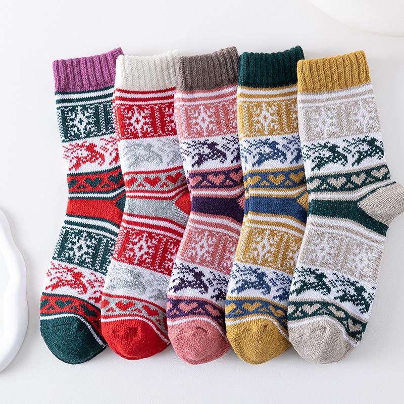 5 Pairs of Women's Winter Thick Line Elk Warm Rabbit Wool Stockings